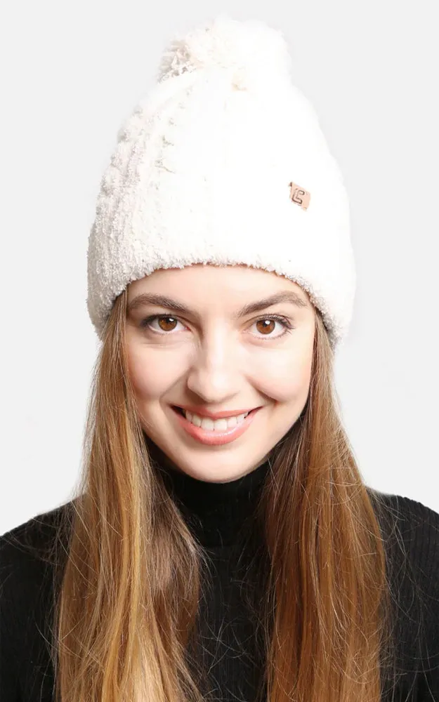 JH300 Solid Color Luxury Soft Knitted Beanie w/Pom-Pom & Ribbed Trim