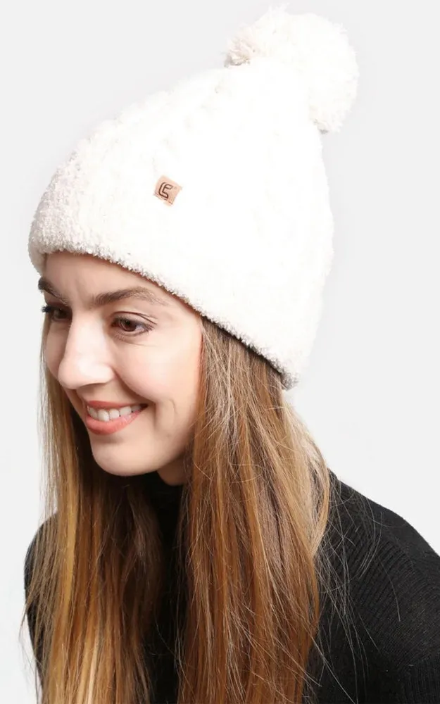 JH300 Solid Color Luxury Soft Knitted Beanie w/Pom-Pom & Ribbed Trim