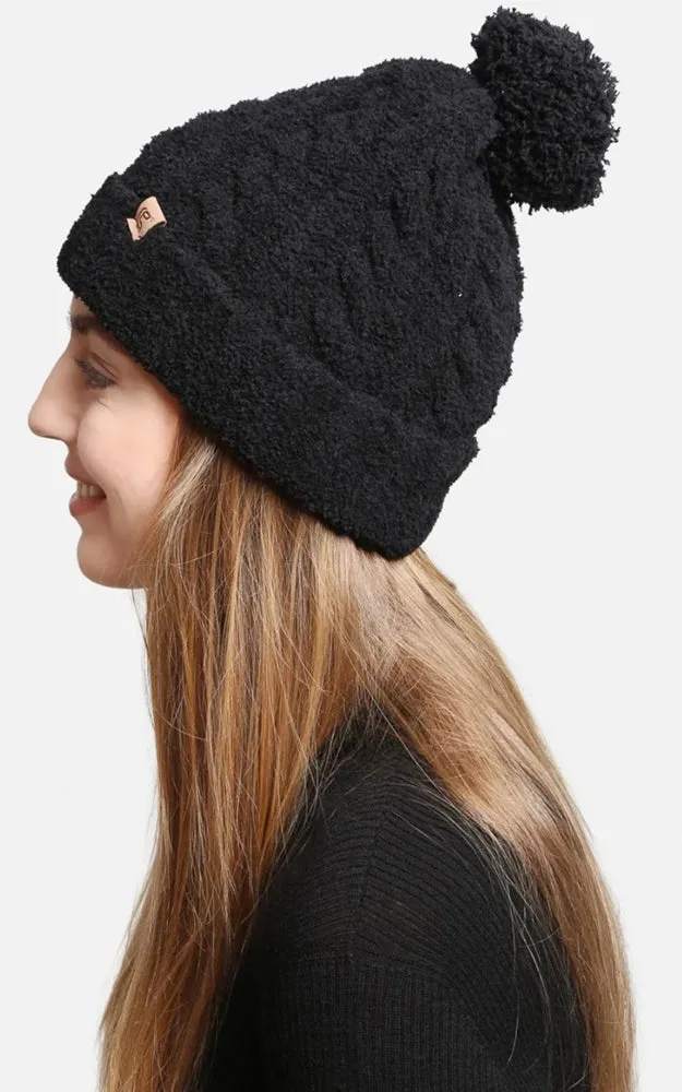 JH300 Solid Color Luxury Soft Knitted Beanie w/Pom-Pom & Ribbed Trim