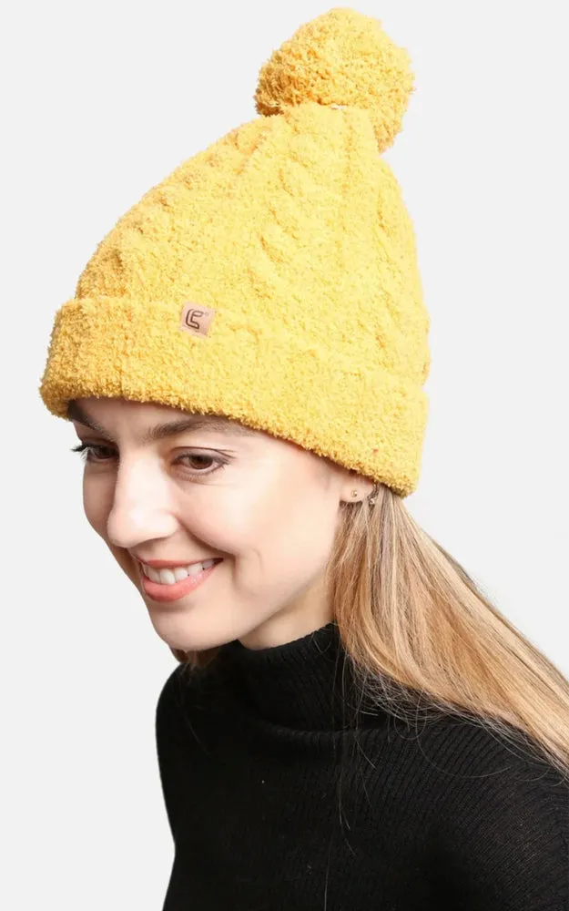 JH300 Solid Color Luxury Soft Knitted Beanie w/Pom-Pom & Ribbed Trim