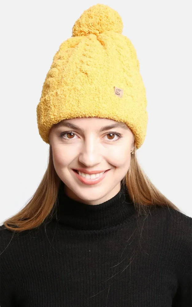 JH300 Solid Color Luxury Soft Knitted Beanie w/Pom-Pom & Ribbed Trim