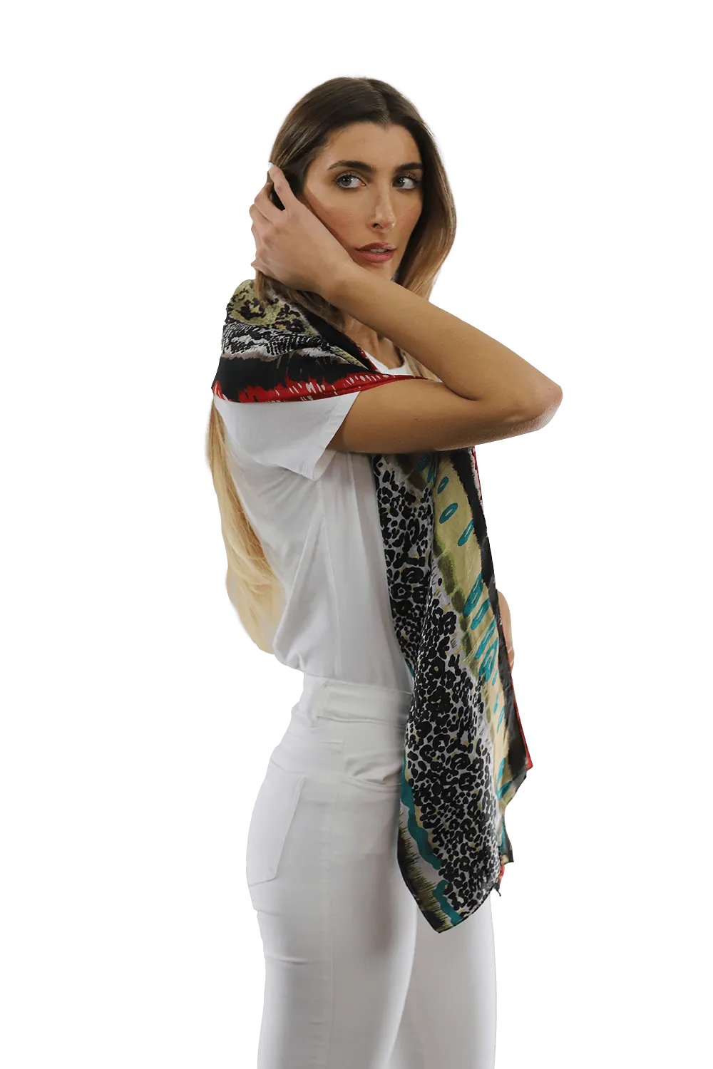 La Fiorentina Abstract Animal Print Scarf - Black