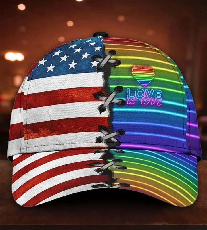 Lesbian Baseball Cap, Love Is Never Wrong Lgbt Printing 3D Baseball Cap Hat, Gift For Couple Lesbian