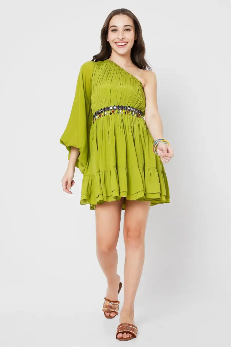 Lime Green One Shoulder Dress