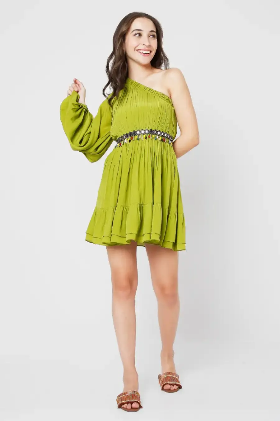 Lime Green One Shoulder Dress