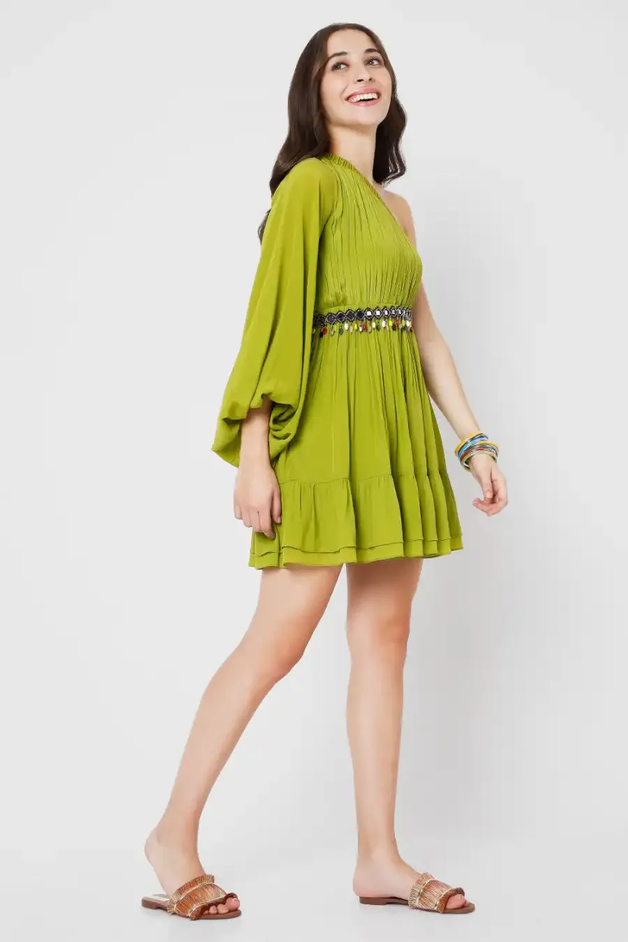 Lime Green One Shoulder Dress
