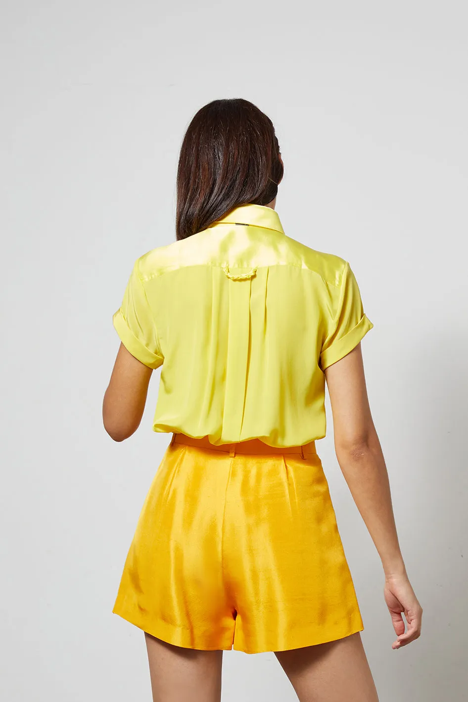 LOCKY ultra yellow -silk short sleeve shirt