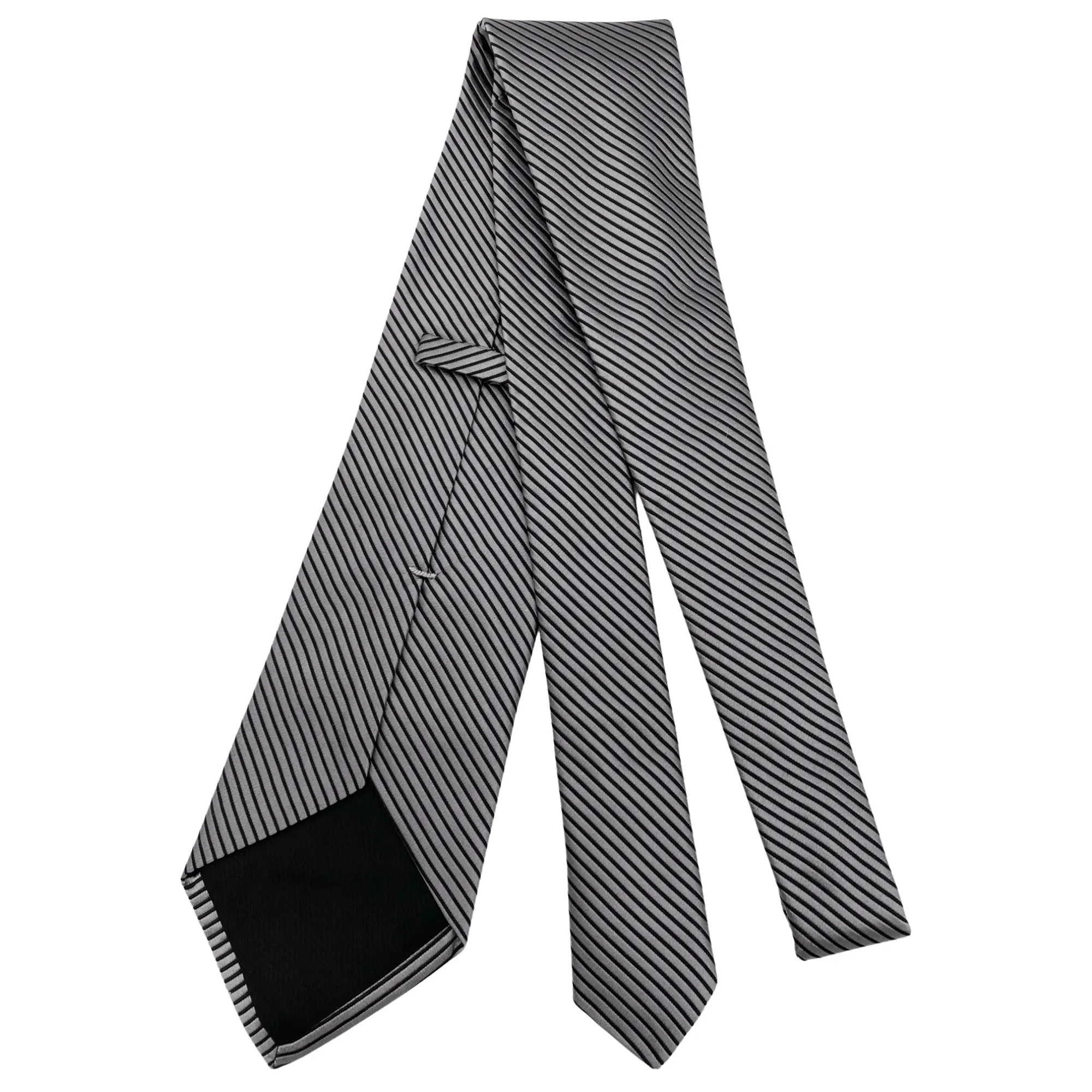 LOMBARDO Diagonal Embossed Line Tie - Silver & Black