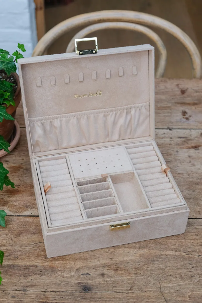 Louise Beige Velvet Jewelry Box