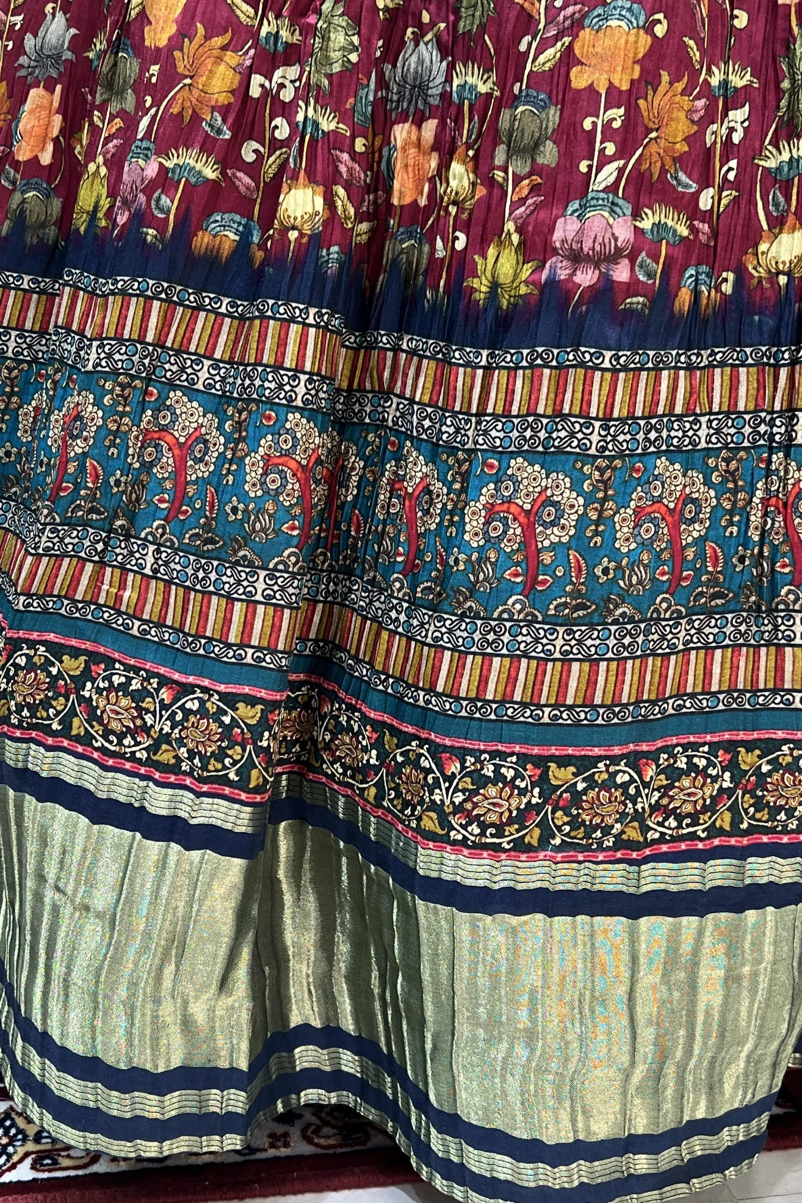 Maroon Mirror, Zardozi and Thread work with Floral Print Floor Length Anarkali Suit