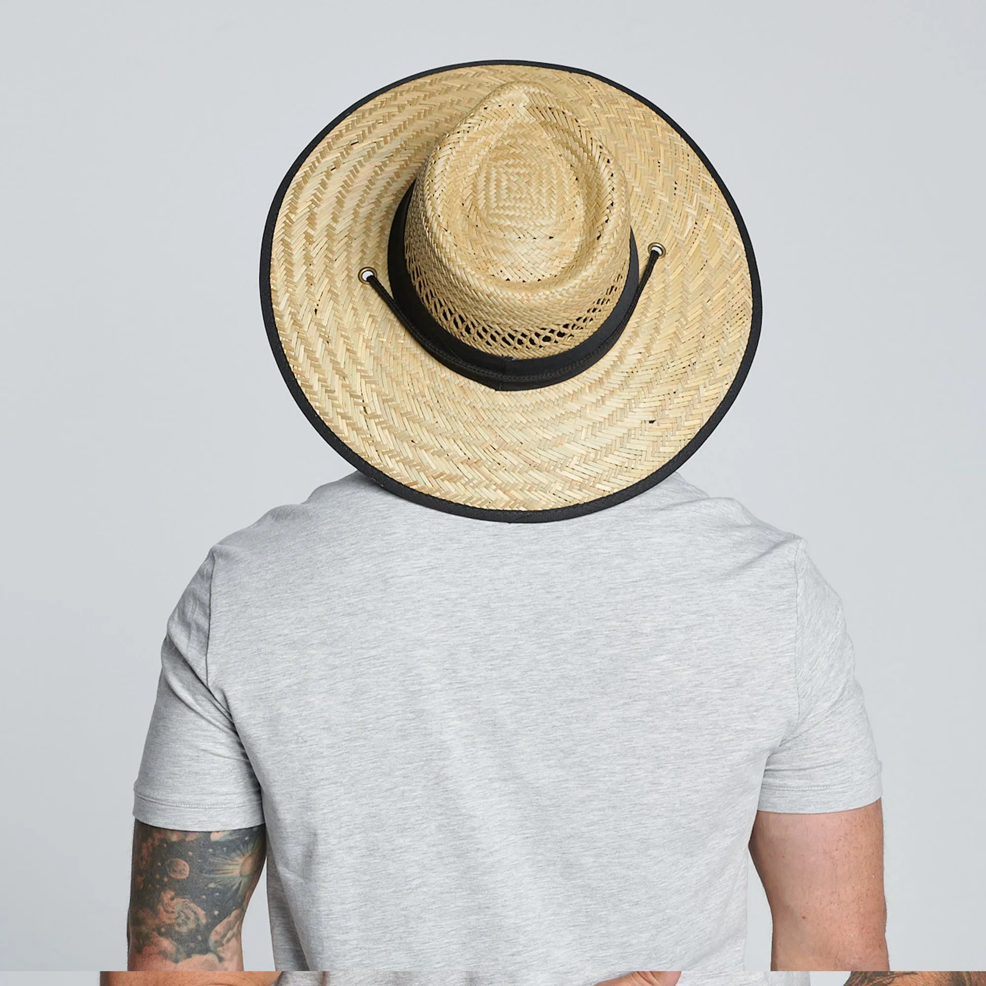Men Rush Straw Lifeguard Hat with Adjustable Chin Cord