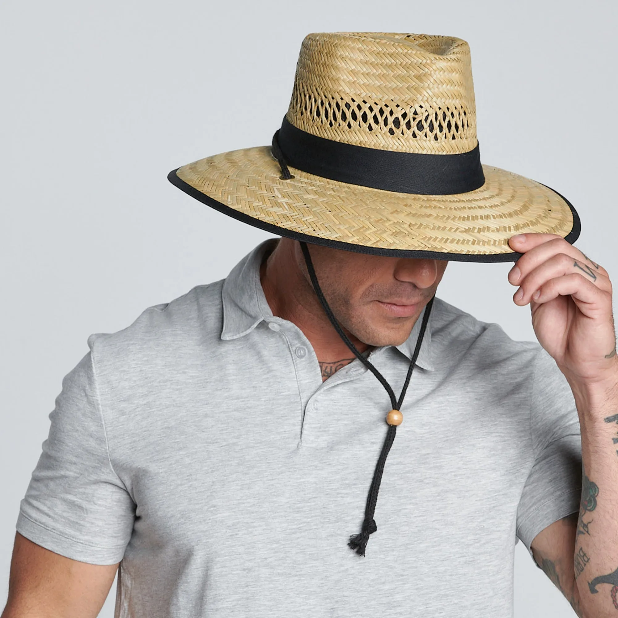 Men Rush Straw Lifeguard Hat with Adjustable Chin Cord