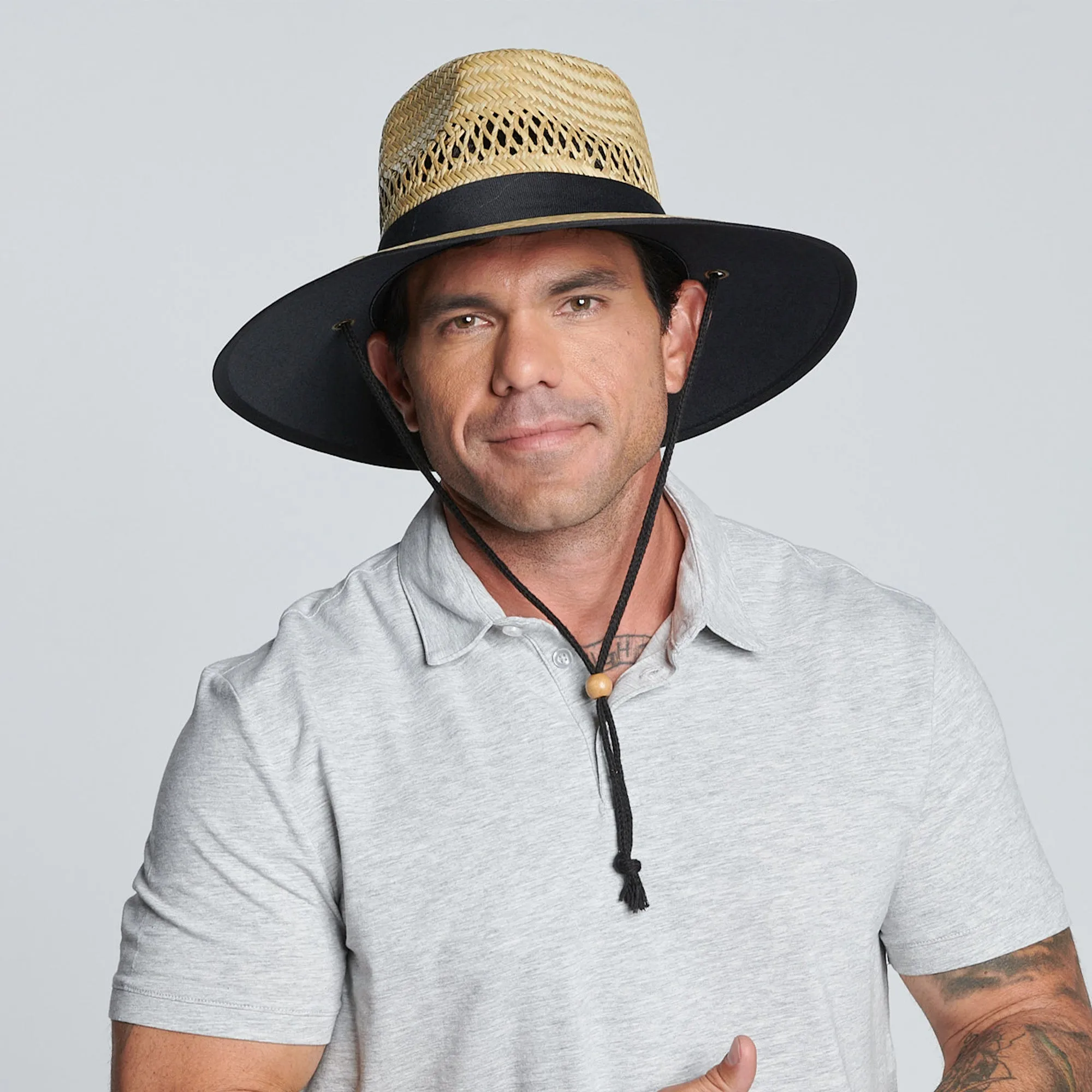Men Rush Straw Lifeguard Hat with Adjustable Chin Cord