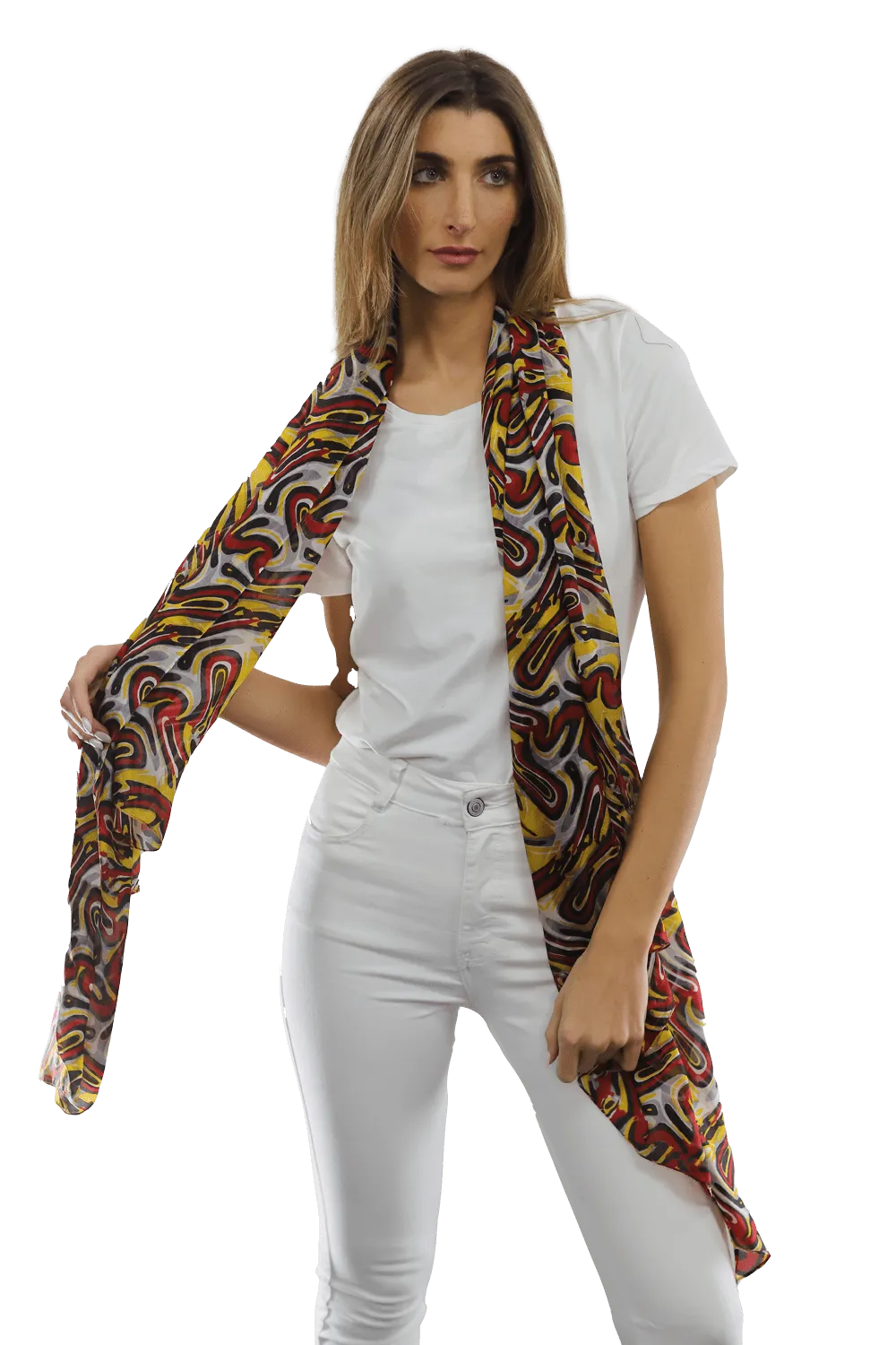 Multicolor Swirl Scarf - Red