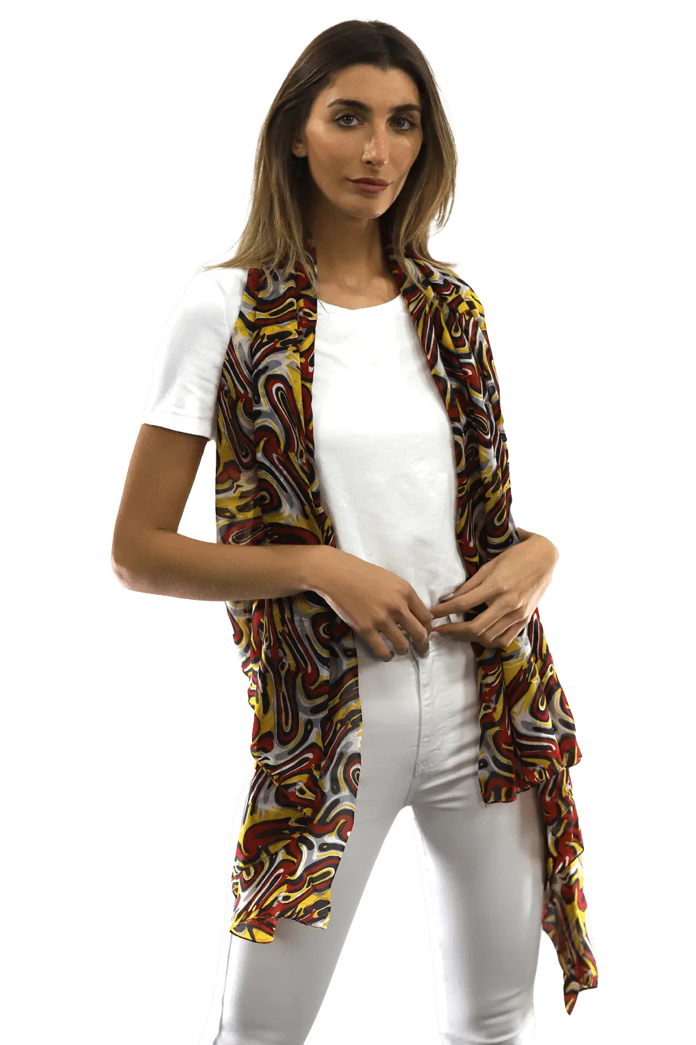 Multicolor Swirl Scarf - Red