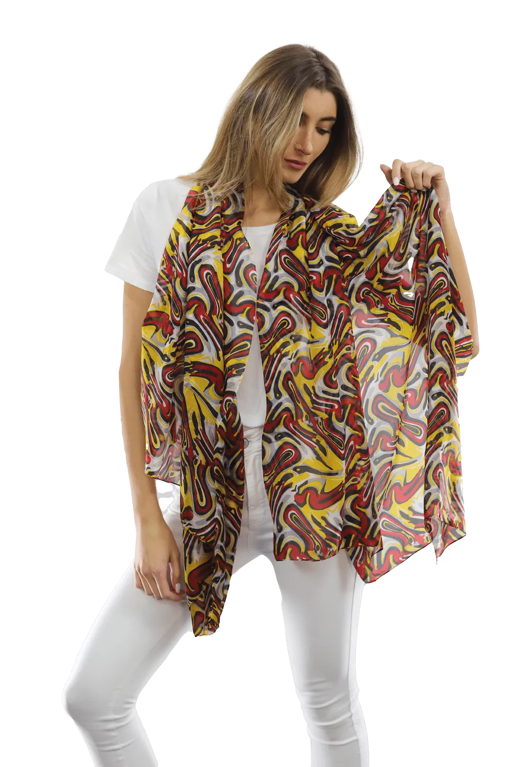 Multicolor Swirl Scarf - Red