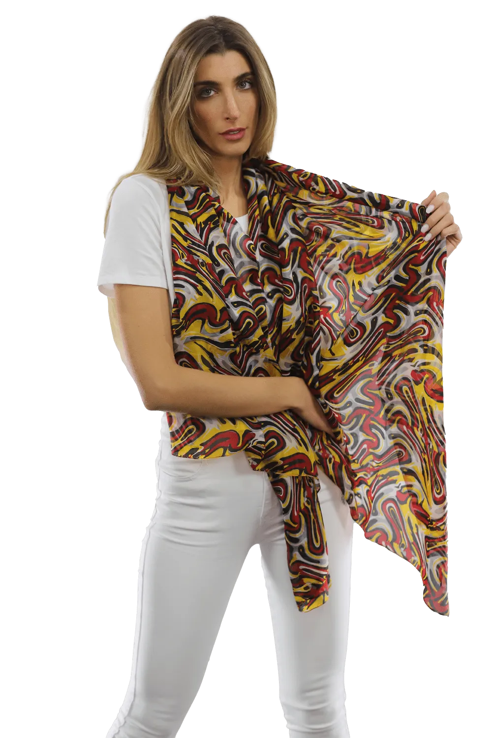 Multicolor Swirl Scarf - Red