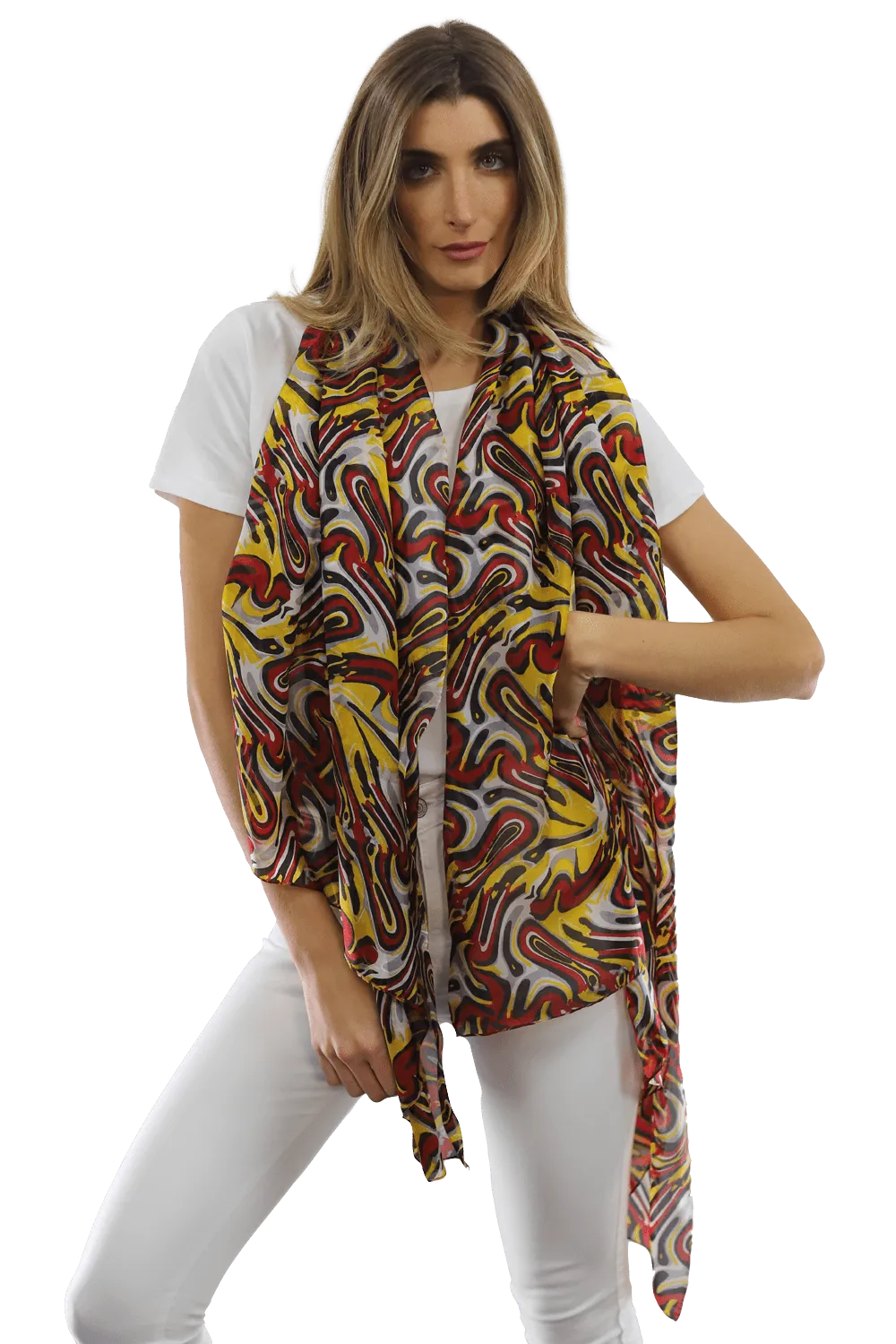 Multicolor Swirl Scarf - Red