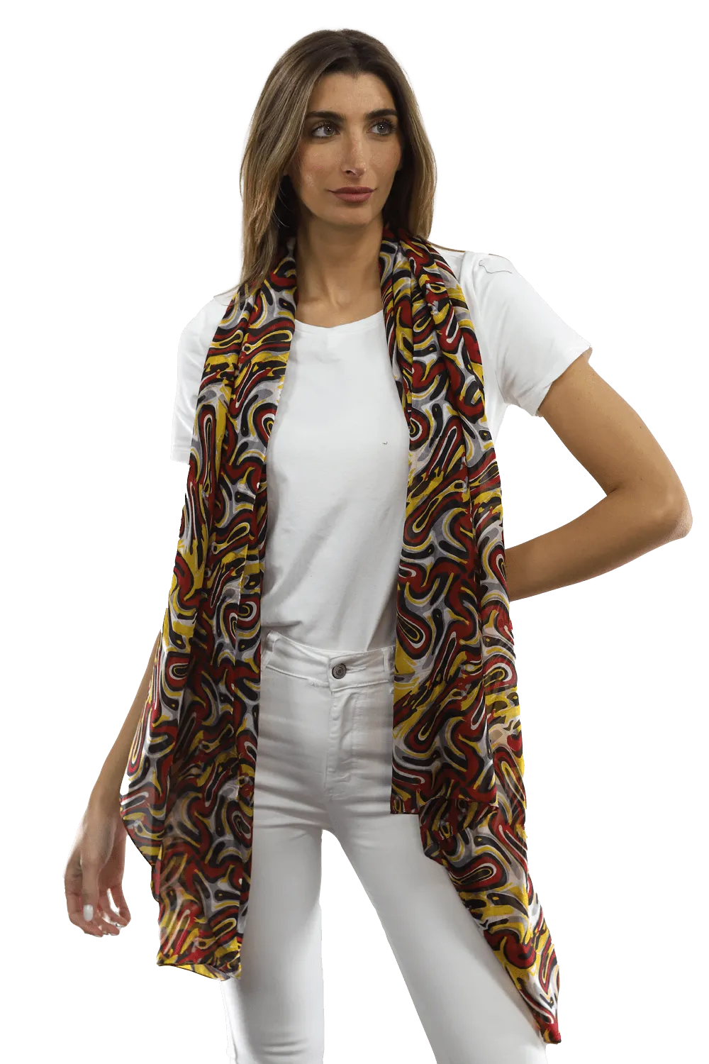 Multicolor Swirl Scarf - Red