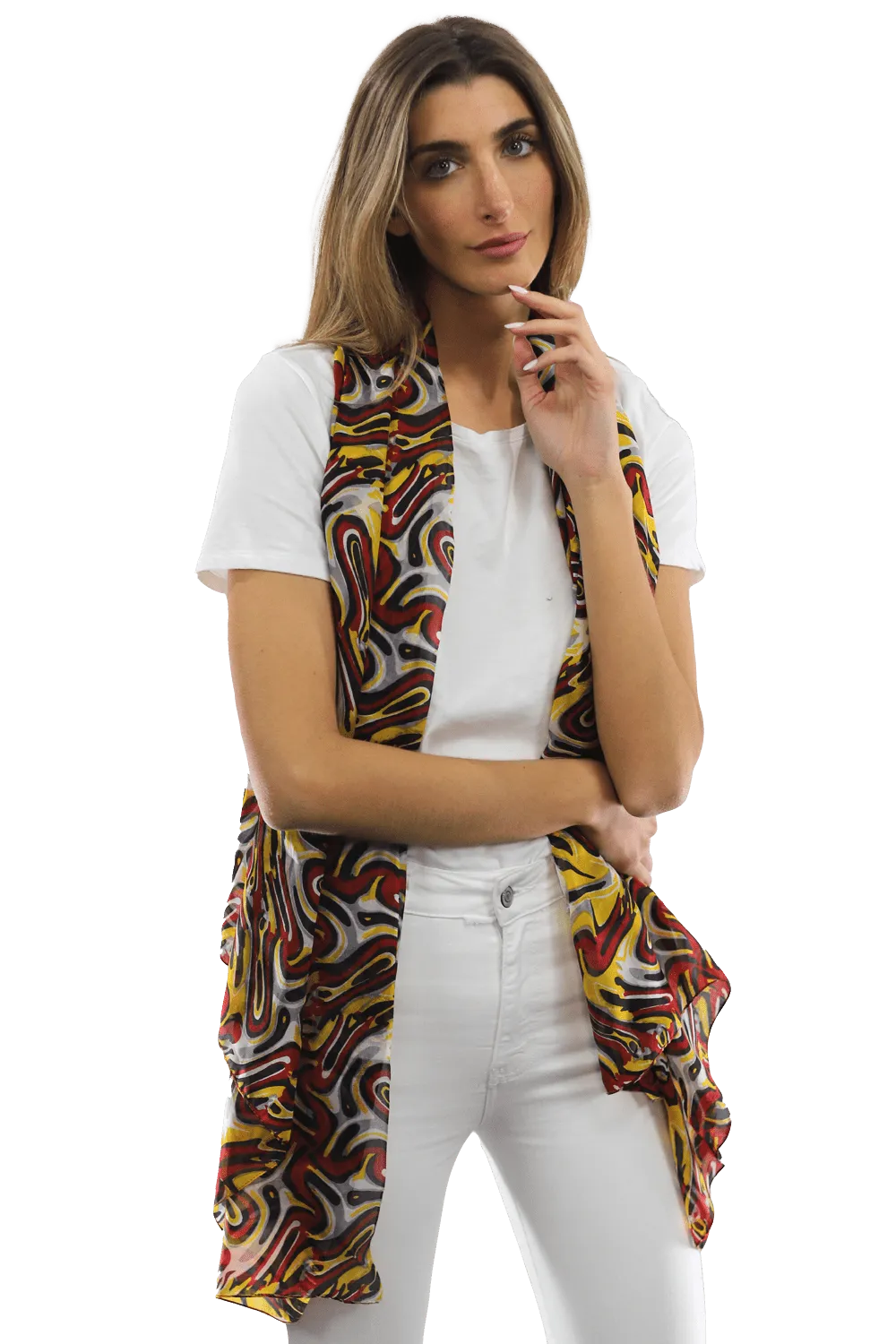 Multicolor Swirl Scarf - Red