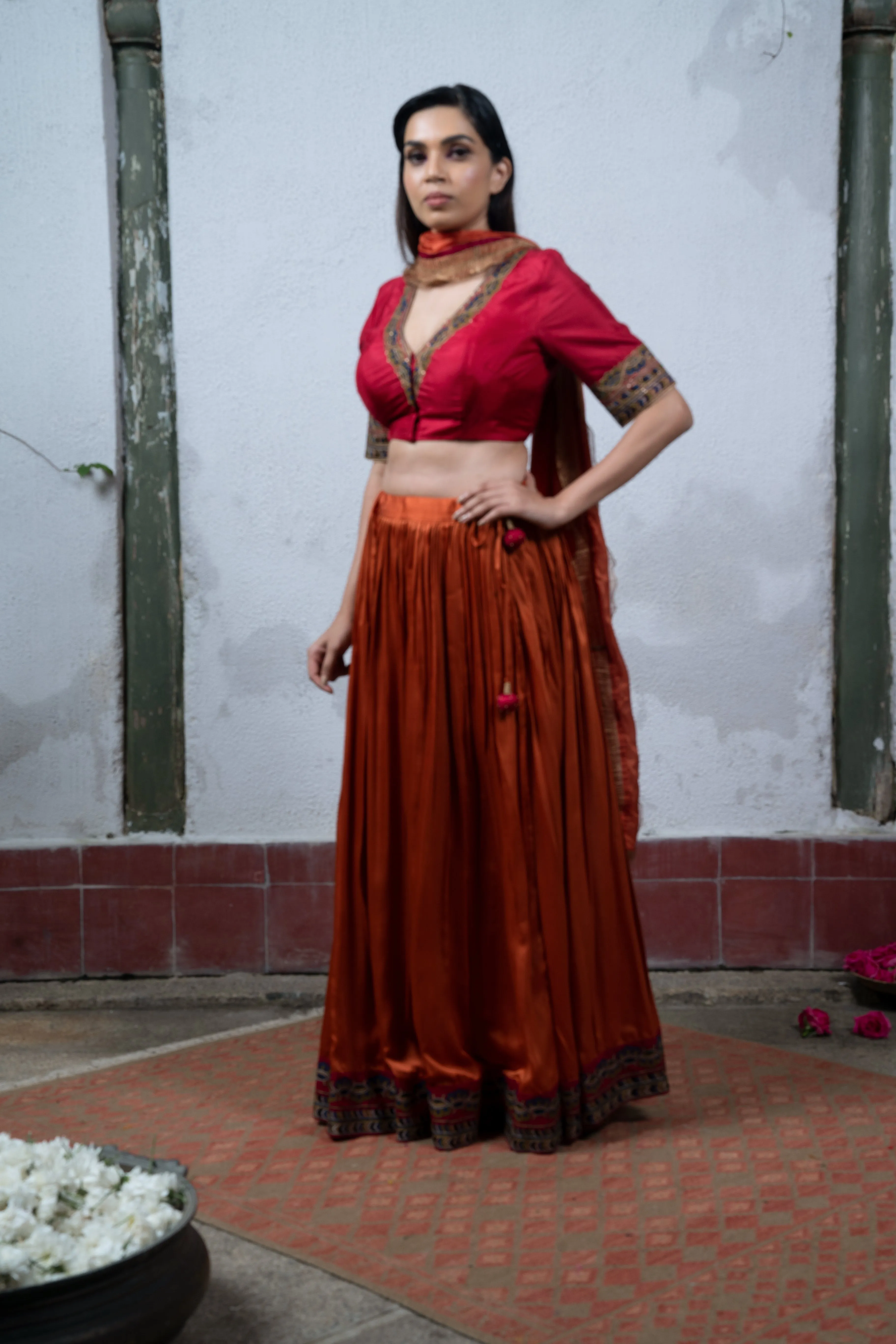 Mysore: Red and Orange Lehanga