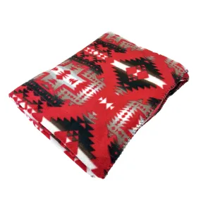Native Pattern Fleece Western Blanket Red & Grey