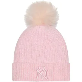 New Era Womens NY Yankees Chenille Bobble Beanie Hat Pink