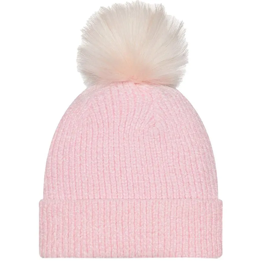 New Era Womens NY Yankees Chenille Bobble Beanie Hat Pink