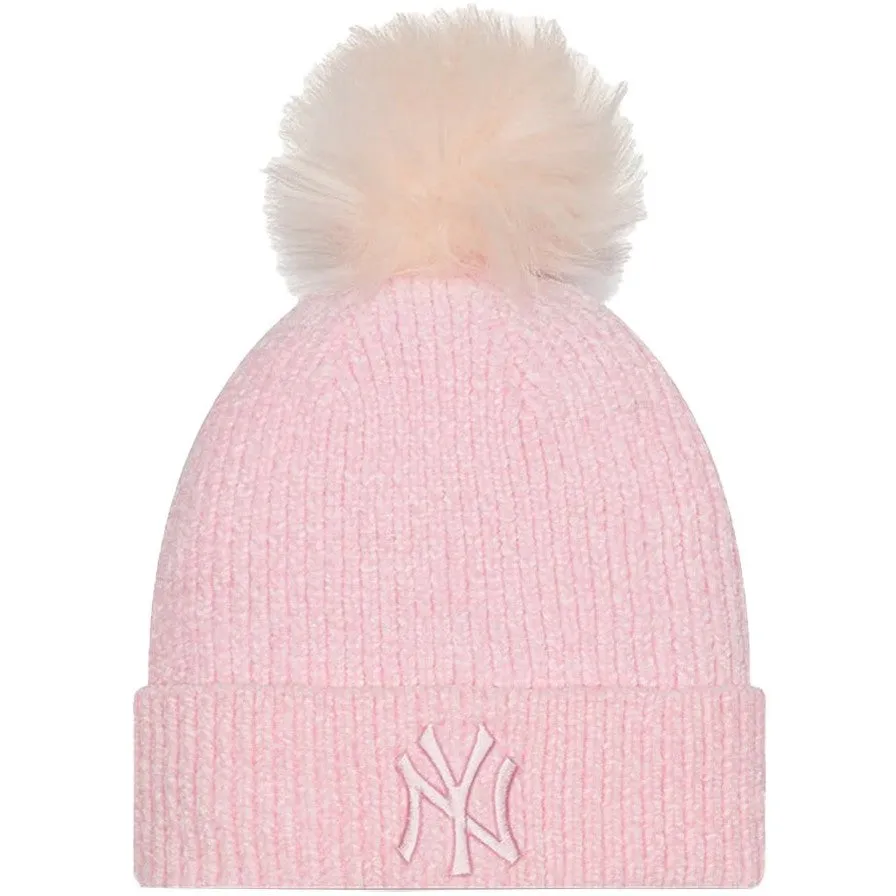 New Era Womens NY Yankees Chenille Bobble Beanie Hat Pink