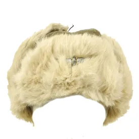 Original German WWII 1943 dated Eastern Front White Rabbit Fur Winter Hat with Maker Markings - size 57