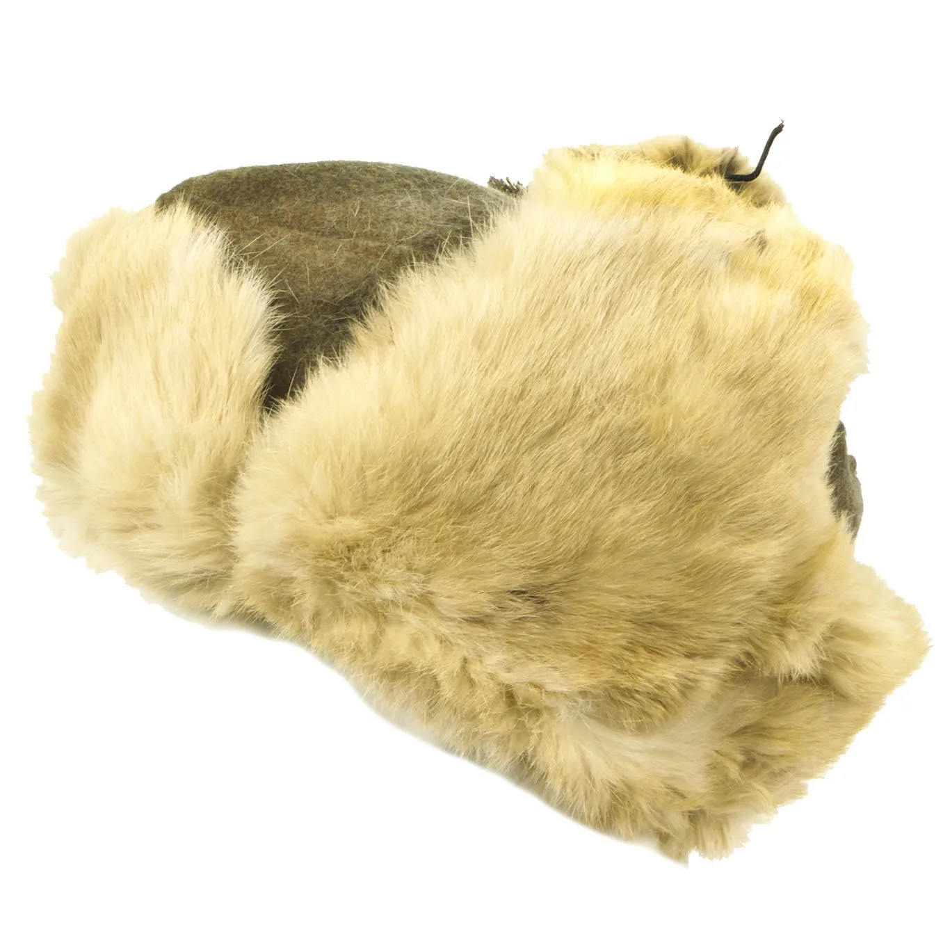 Original German WWII 1943 dated Eastern Front White Rabbit Fur Winter Hat with Maker Markings - size 57