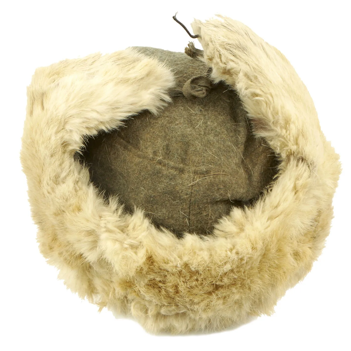 Original German WWII 1943 dated Eastern Front White Rabbit Fur Winter Hat with Maker Markings - size 57