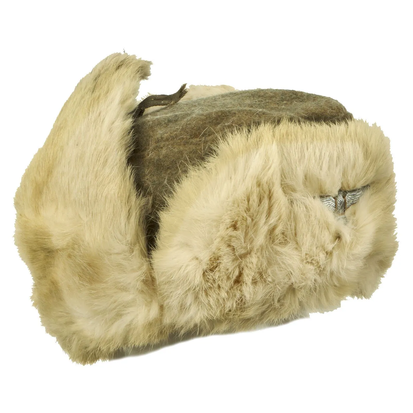 Original German WWII 1943 dated Eastern Front White Rabbit Fur Winter Hat with Maker Markings - size 57