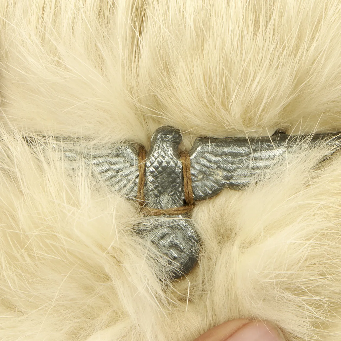 Original German WWII 1943 dated Eastern Front White Rabbit Fur Winter Hat with Maker Markings - size 57