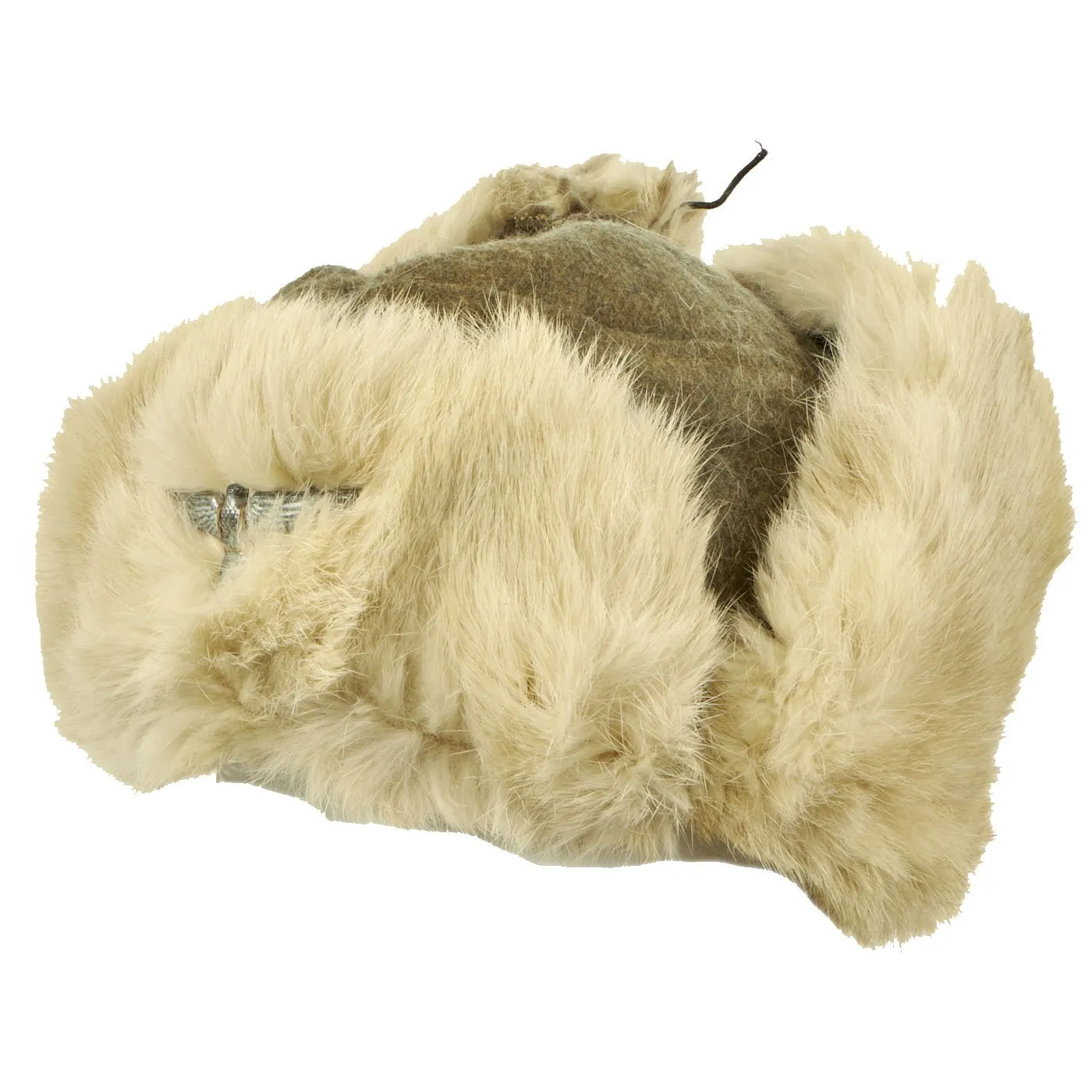 Original German WWII 1943 dated Eastern Front White Rabbit Fur Winter Hat with Maker Markings - size 57