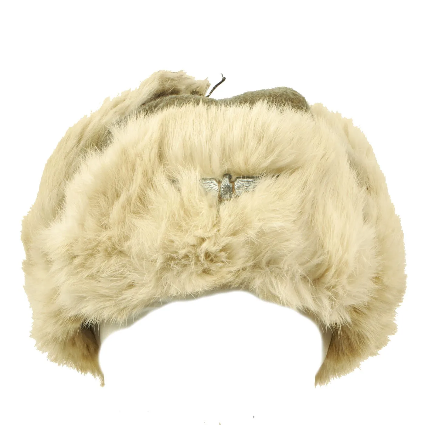 Original German WWII 1943 dated Eastern Front White Rabbit Fur Winter Hat with Maker Markings - size 57