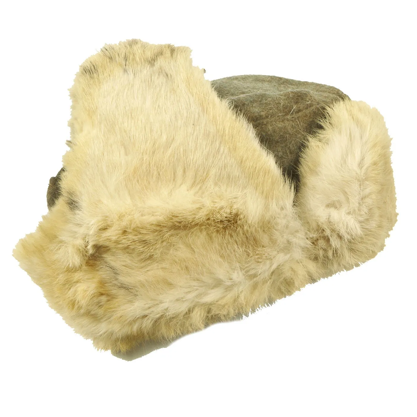 Original German WWII 1943 dated Eastern Front White Rabbit Fur Winter Hat with Maker Markings - size 57