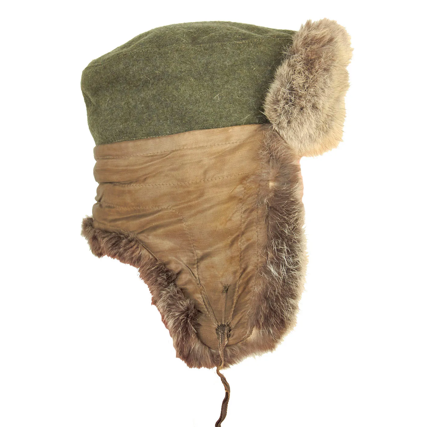Original German WWII Eastern Front White Rabbit Fur Pelzmütze Winter Hat with Maker Markings - size 57
