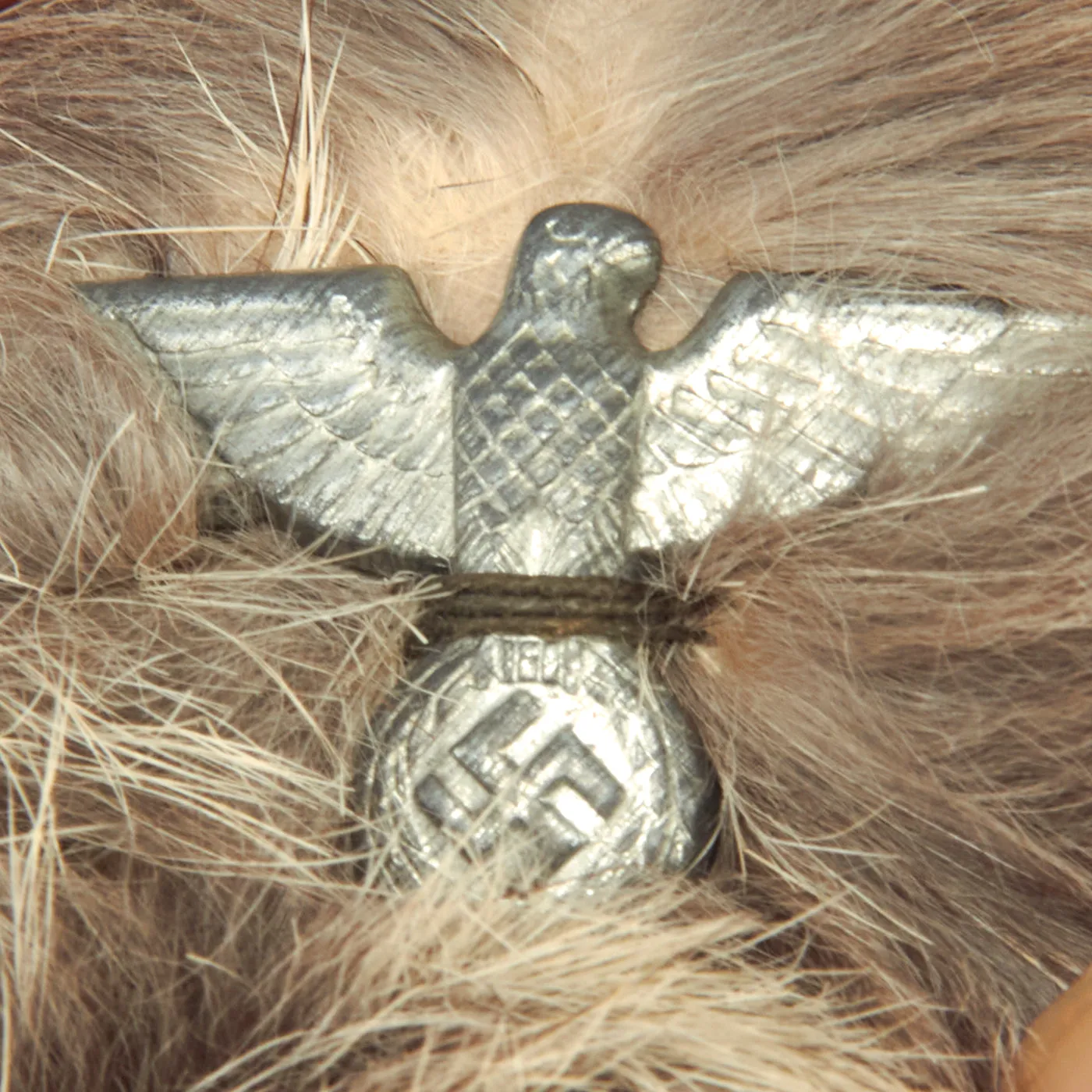 Original German WWII Eastern Front White Rabbit Fur Pelzmütze Winter Hat with Maker Markings - size 57