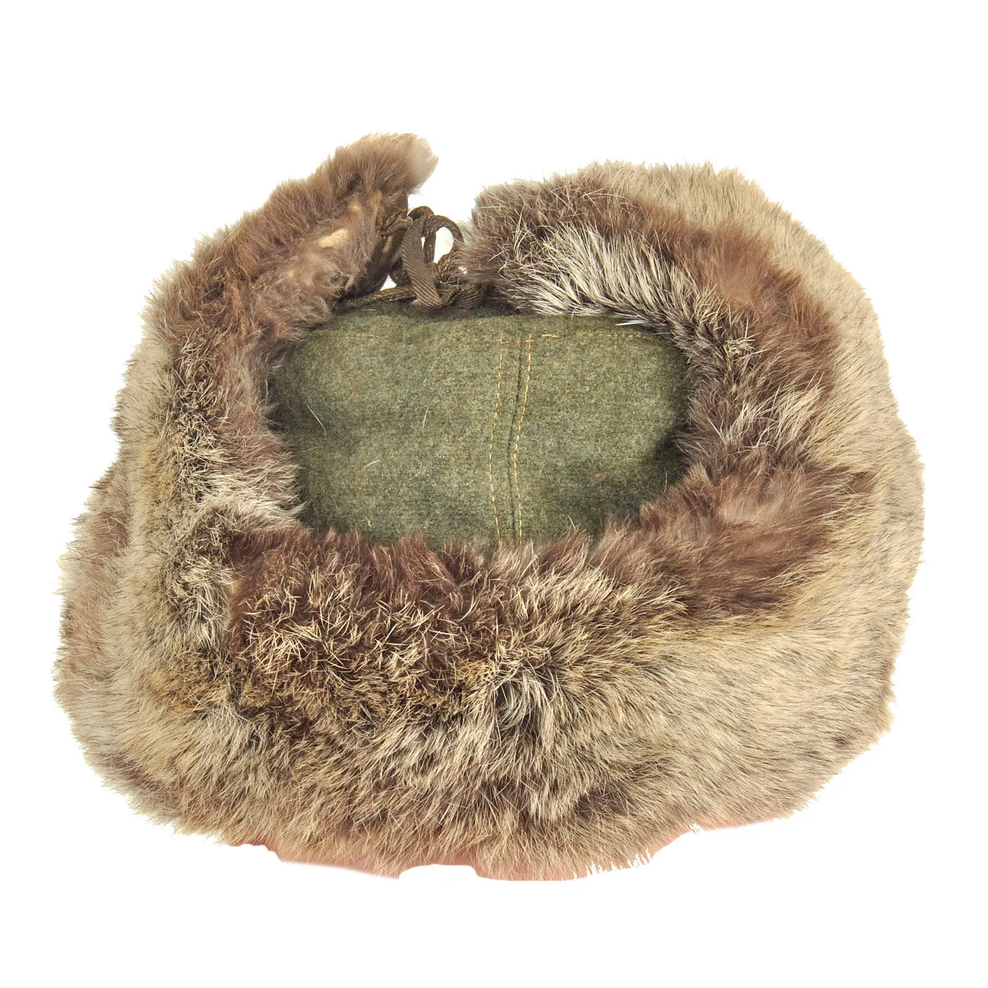 Original German WWII Eastern Front White Rabbit Fur Pelzmütze Winter Hat with Maker Markings - size 57