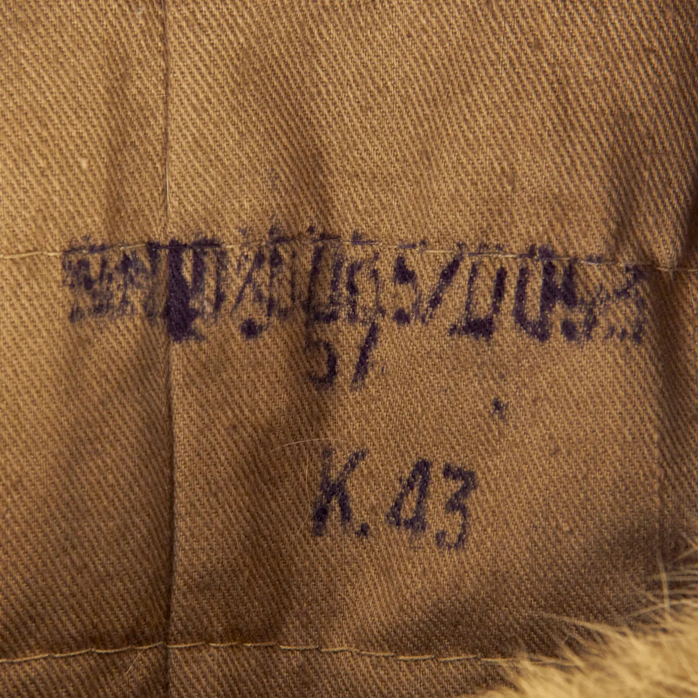 Original German WWII Eastern Front White Rabbit Fur Pelzmütze Winter Hat with Maker Markings - size 57