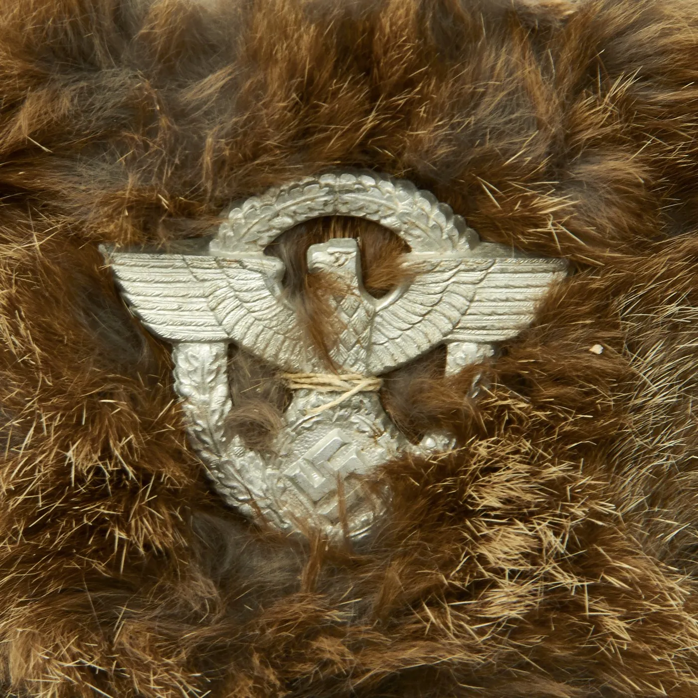 Original German WWII Field Police Winter Fur Hat - Dated 1944 with RBNr Code