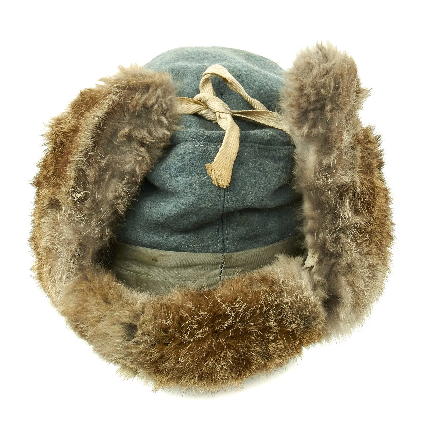 Original German WWII Field Police Winter Fur Hat - Dated 1944 with RBNr Code