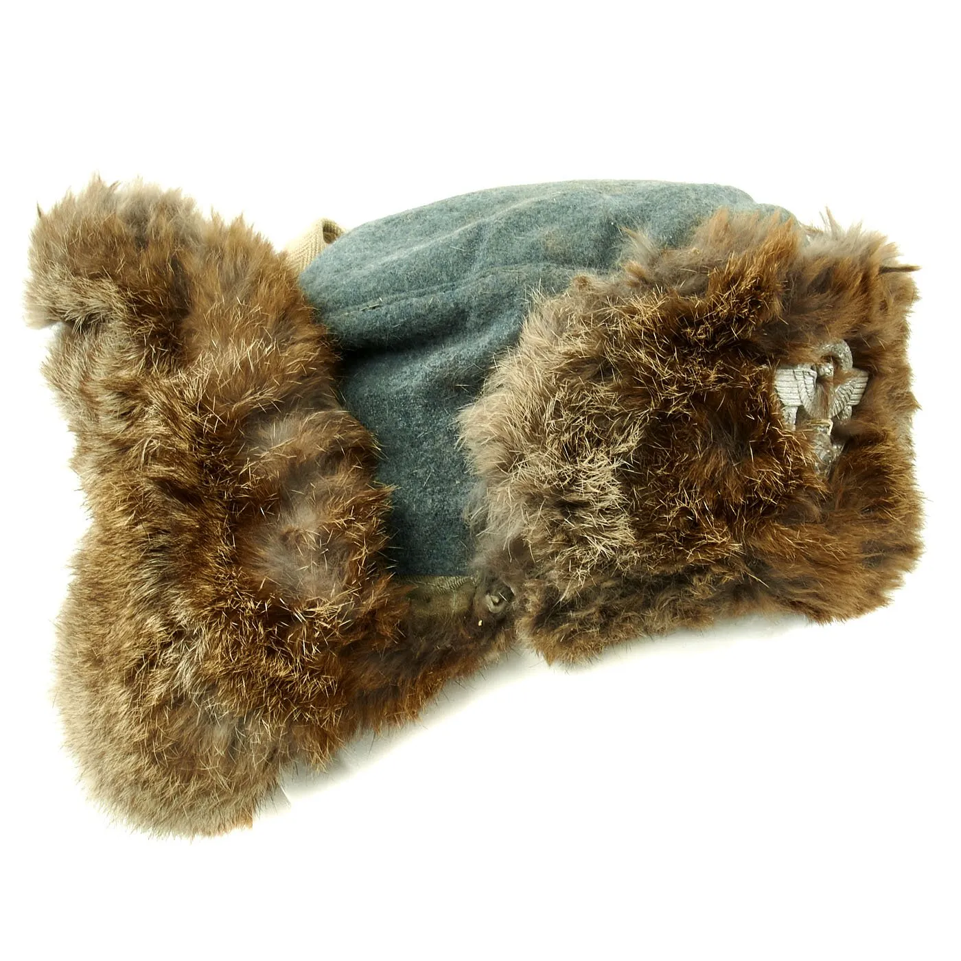 Original German WWII Field Police Winter Fur Hat - Dated 1944 with RBNr Code
