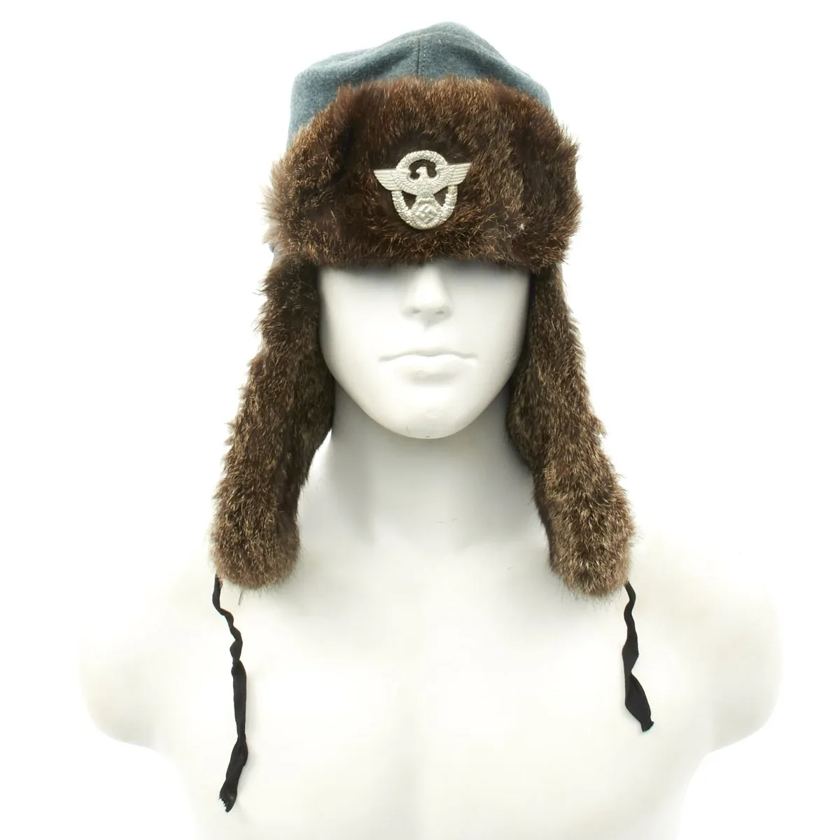 Original German WWII Field Police Winter Fur Hat - Dated 1944
