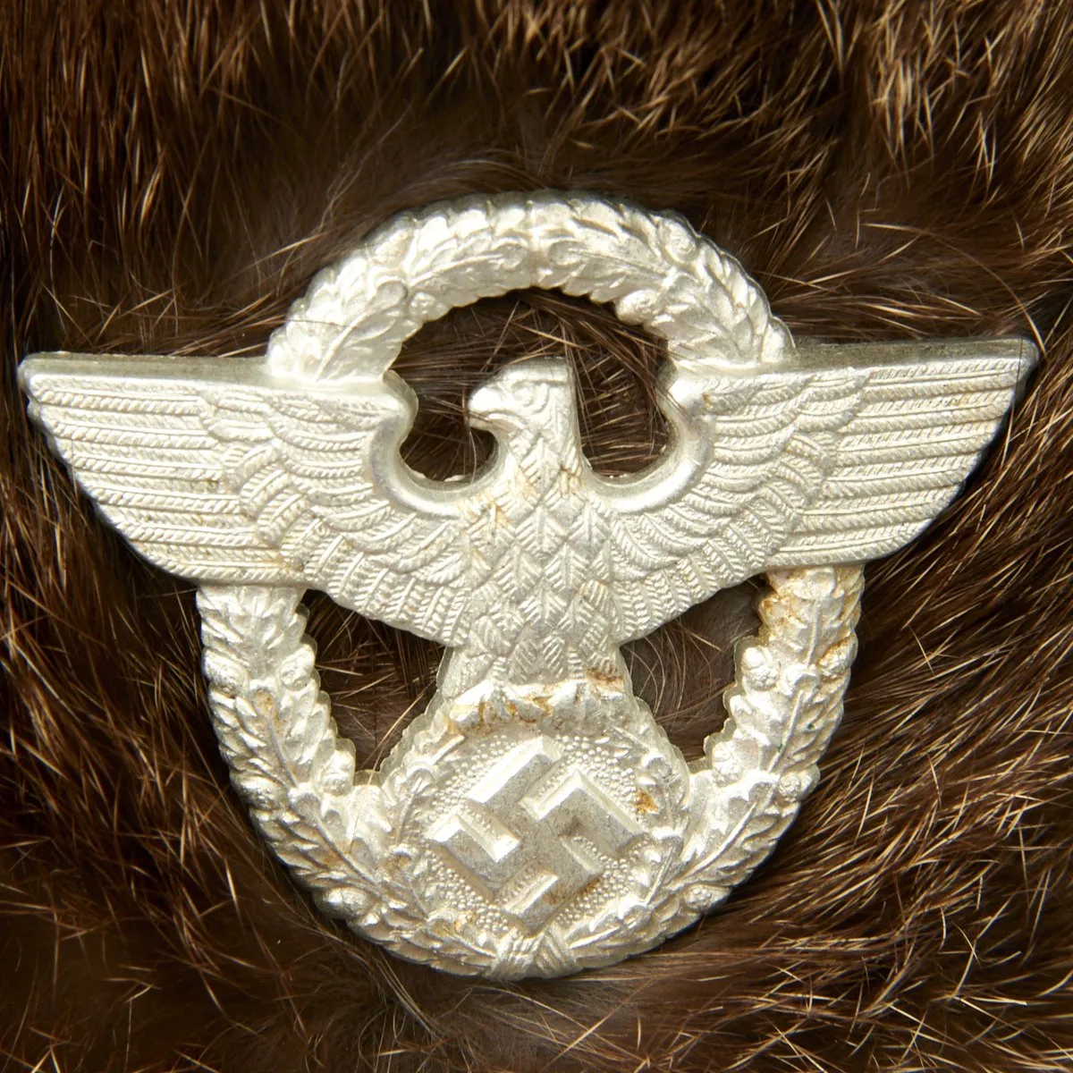 Original German WWII Field Police Winter Fur Hat - Dated 1944