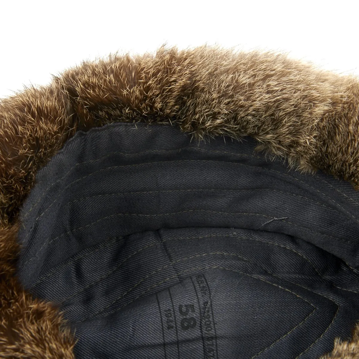 Original German WWII Field Police Winter Fur Hat - Dated 1944