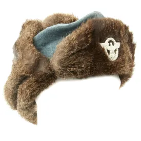 Original German WWII Field Police Winter Fur Hat - Dated 1944