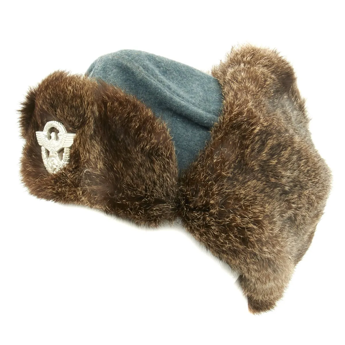 Original German WWII Field Police Winter Fur Hat - Dated 1944