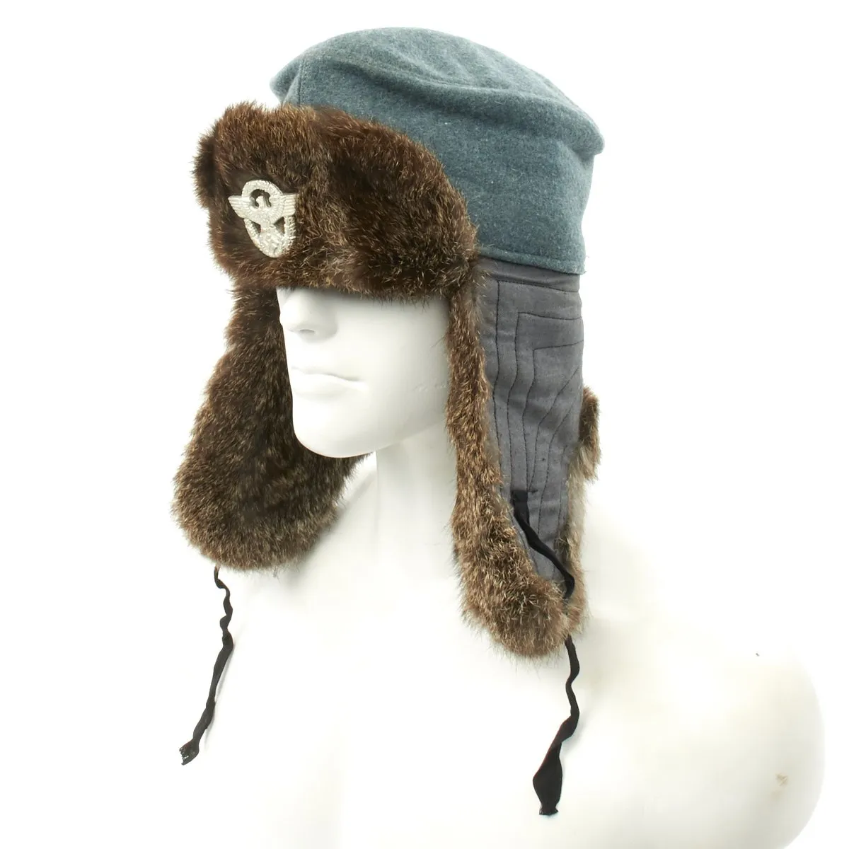 Original German WWII Field Police Winter Fur Hat - Dated 1944